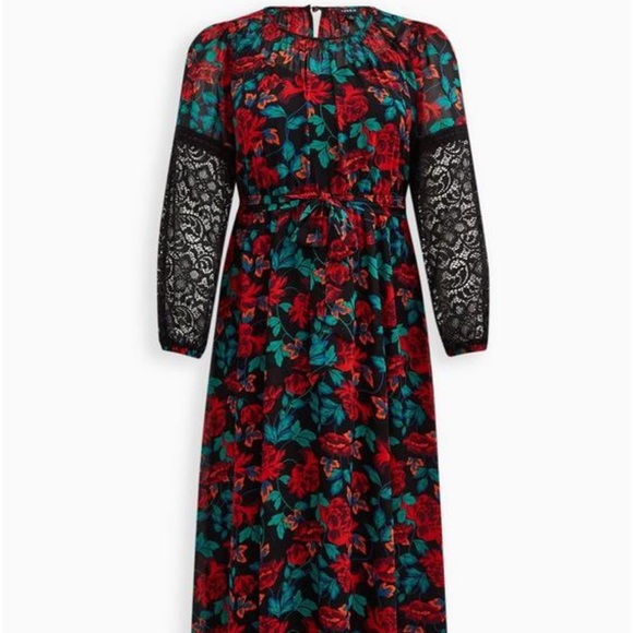 Torrid Floral Maxi Dress with Lace Sleeves - Picture 2 of 8